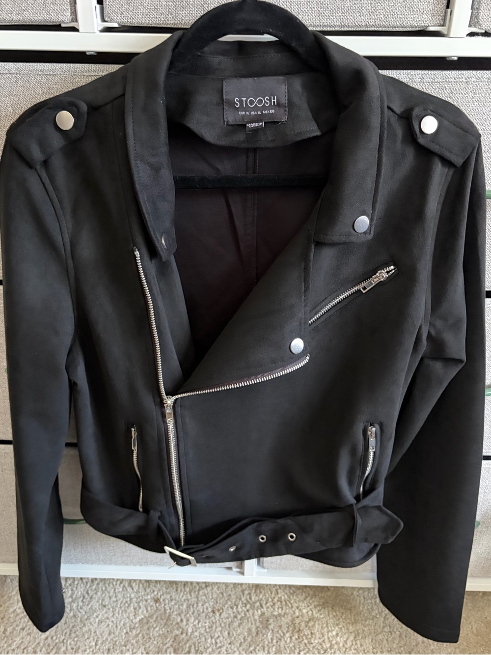 Black Suede Style Jacket with Silver Detailing